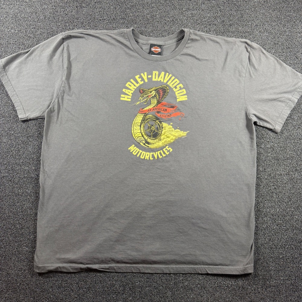 Harley-Davidson Cobra‎ American Legend Graphic T-Shirt Mens 4XL Gray Made in USA